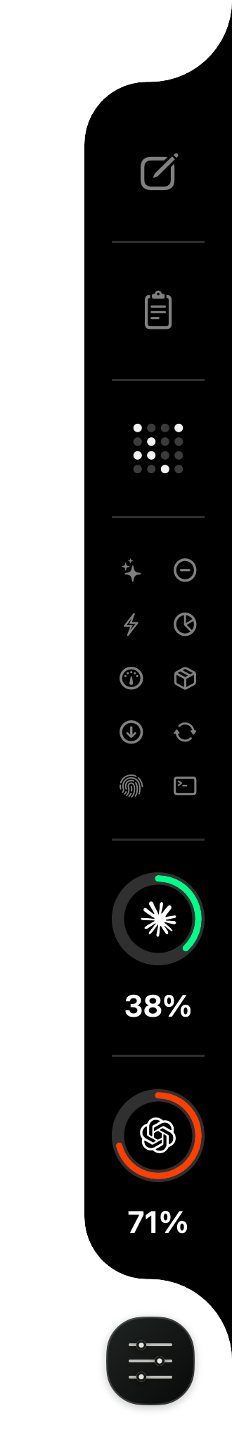 SideNotch’s native screen-edge notch, with notes, clipboard, habits, Mole tools, Claude, Codex and settings